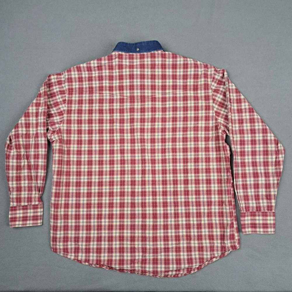 Wrangler PBR Button Down Shirt Mens Size XL Red Plaid Rodeo Bull Riding Official